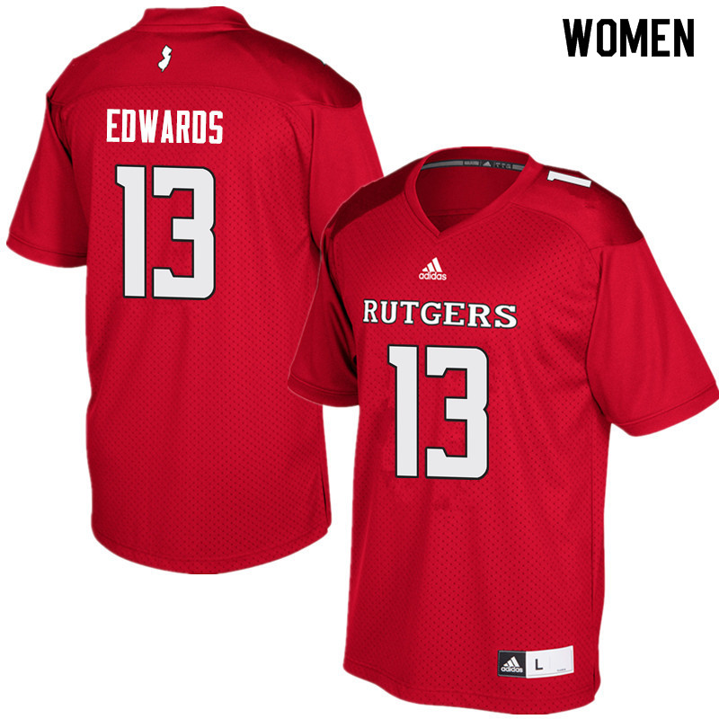 Women #13 Gus Edwards Rutgers Scarlet Knights College Football Jerseys Sale-Red